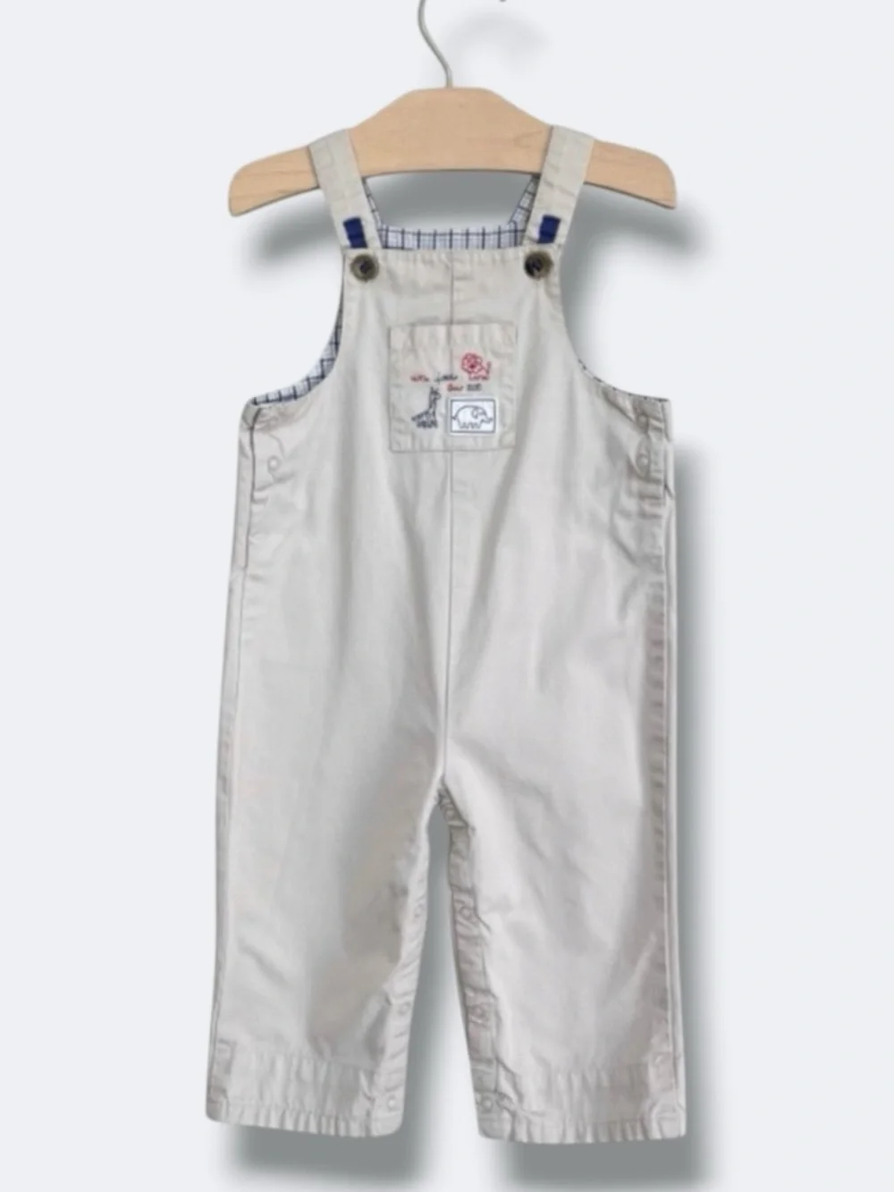 Janie & Jack Zoo Animal Overalls Baby Boys 6-12M Beige Cotton